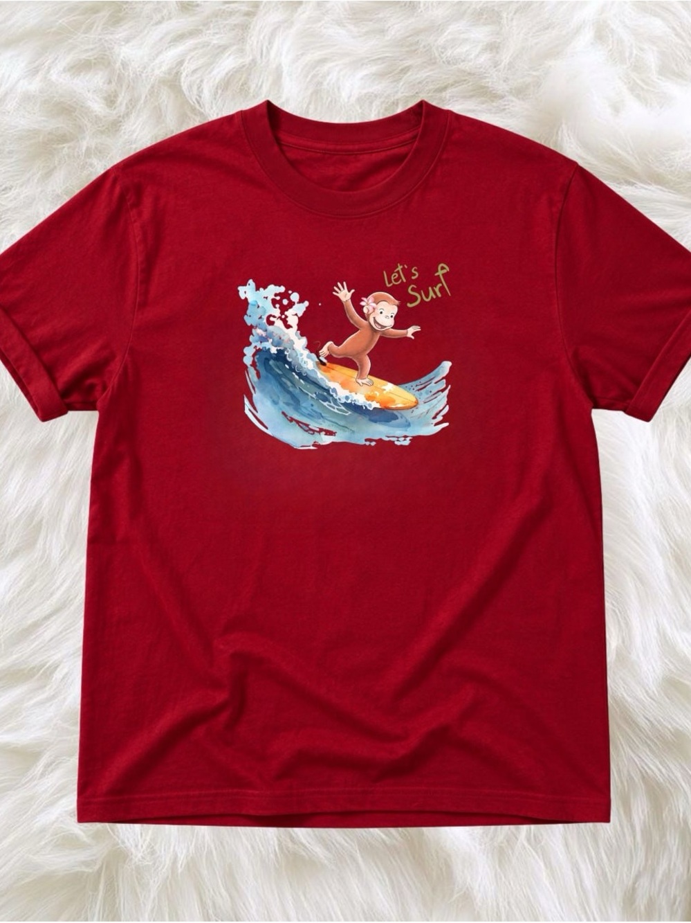 Gildan Red Curious George Short Sleeve Tee